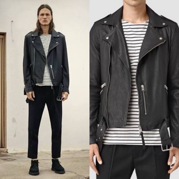 AllSaints Kahawa Leather Biker Jacket in black - Picture 1 of 10